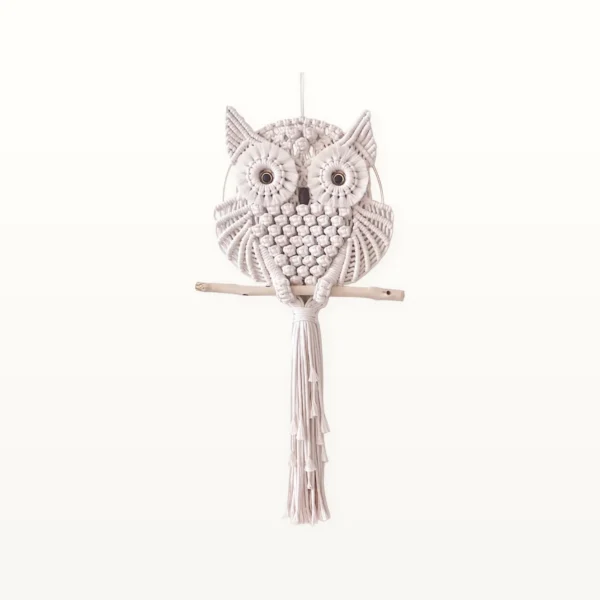 Attrape-Rêves Hibou Macramé, grand format 75 cm, vue d'ensemble sur fond neutre