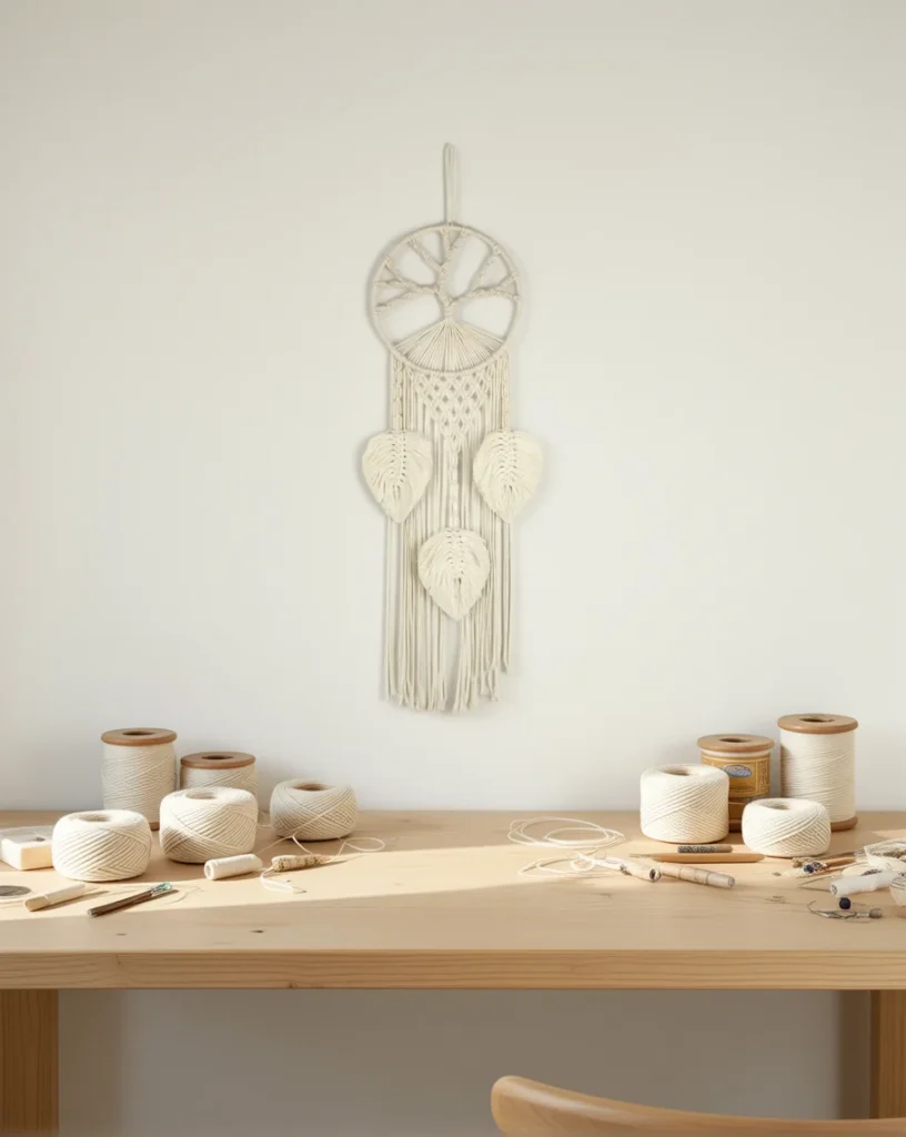 Attrape-Rêves Macramé Arbre de Vie présenté dans un atelier de décoration