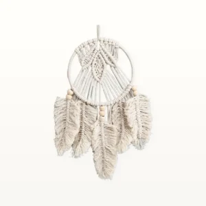 Attrape-Rêves Macramé Blanc, vue d'ensemble sur fond neutre